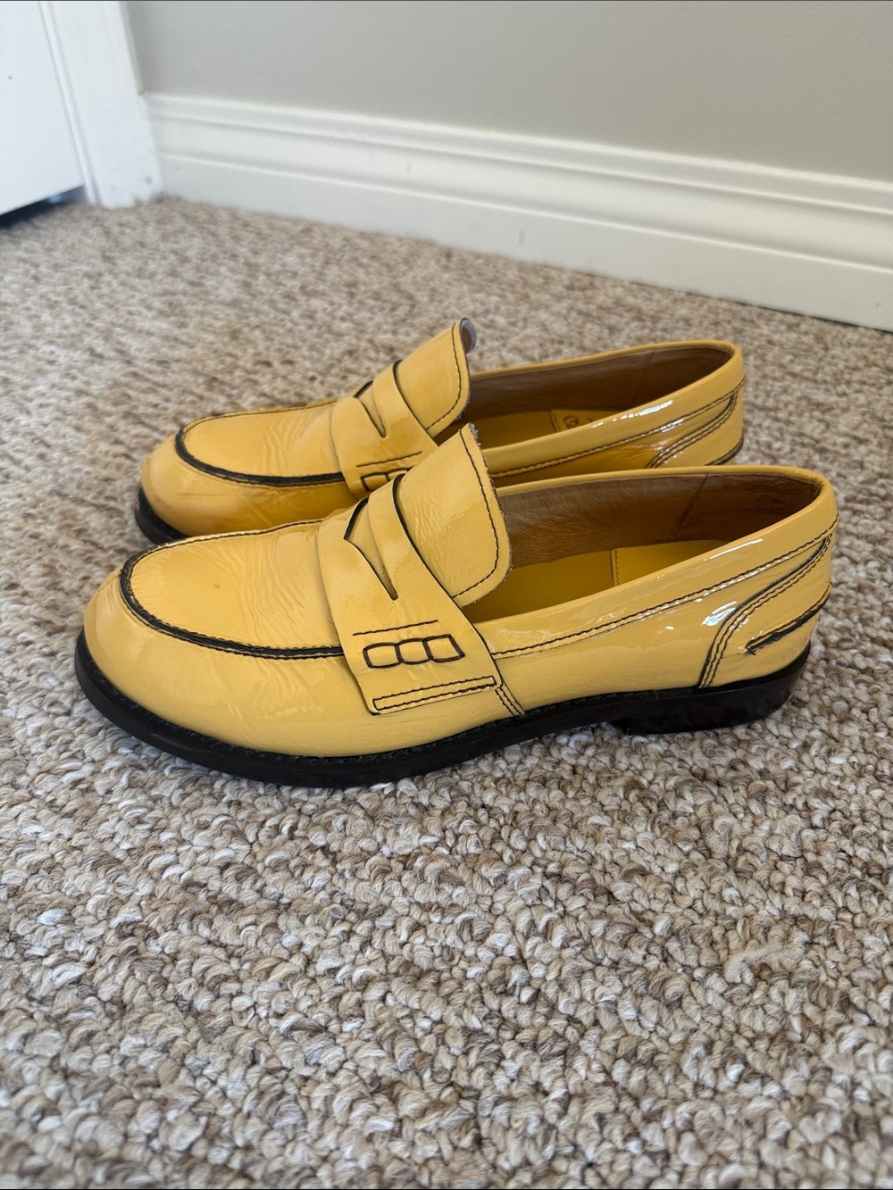 Jeffrey Campbell Mustard Yellow Patent Leather Penny Loafers